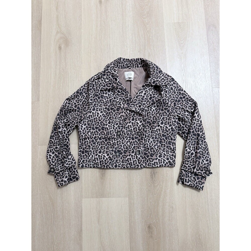 Stoosh Leopard Cropped Trench Jacket Sz M  Mob Wife Indie Sleaze Double Breasted